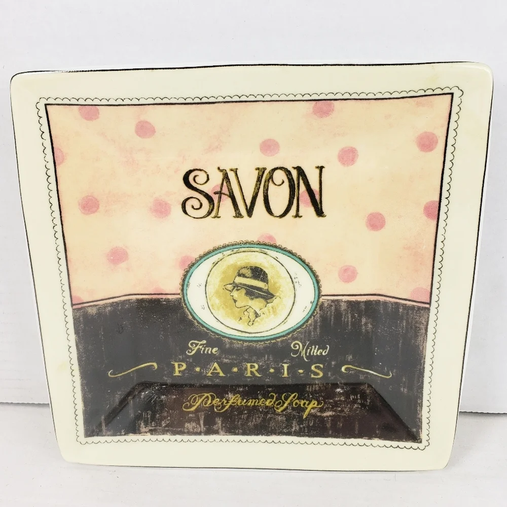 3 Sakura Vintage Boutique Square Stoneware Salad Dessert Plates Paris Motif